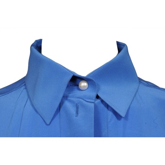 Chanel Womens Blouse Shirt Dress 40 Blue Silk Pleated Pearl Button Front Tunic - Picture 5 of 12